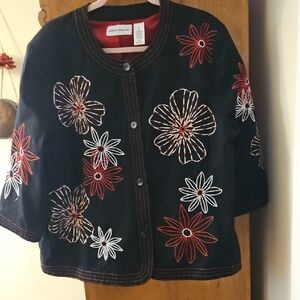 Alfred Dunner Black Embroided Button-down Jacket